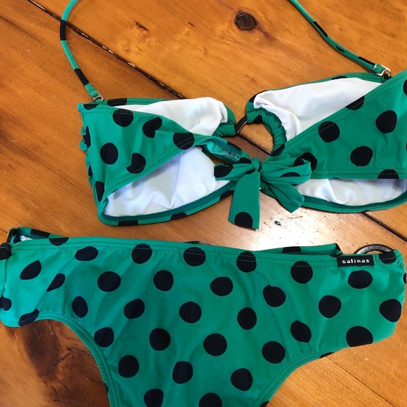 Salinas swimwear bikini Sz small green polka dots - Picture 3 of 3